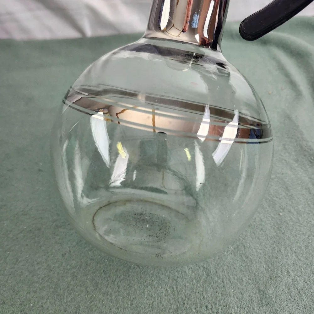 Vintage Inland Glass Carafe MCM Coffee 2‎ Cup Silver Tone w/Stopper Bakelite